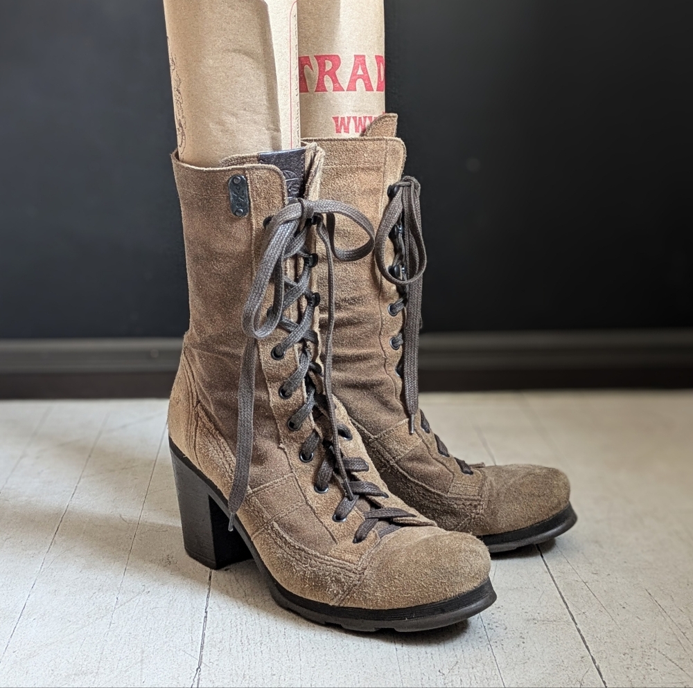 OXS tan suede lace up combat boots